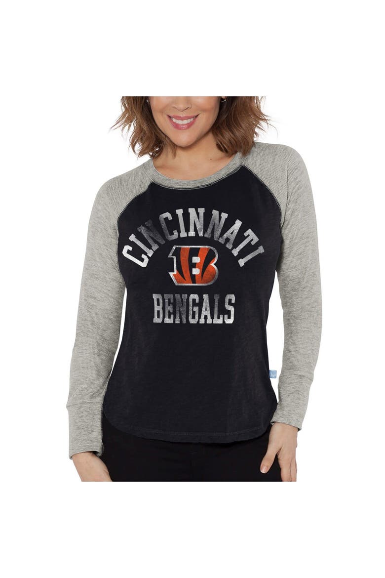 Women's G-III 4Her by Carl Banks Black/Heather Gray Cincinnati Bengals Waffle Knit Raglan Long Sleeve T-Shirt, Alternate, color, Black