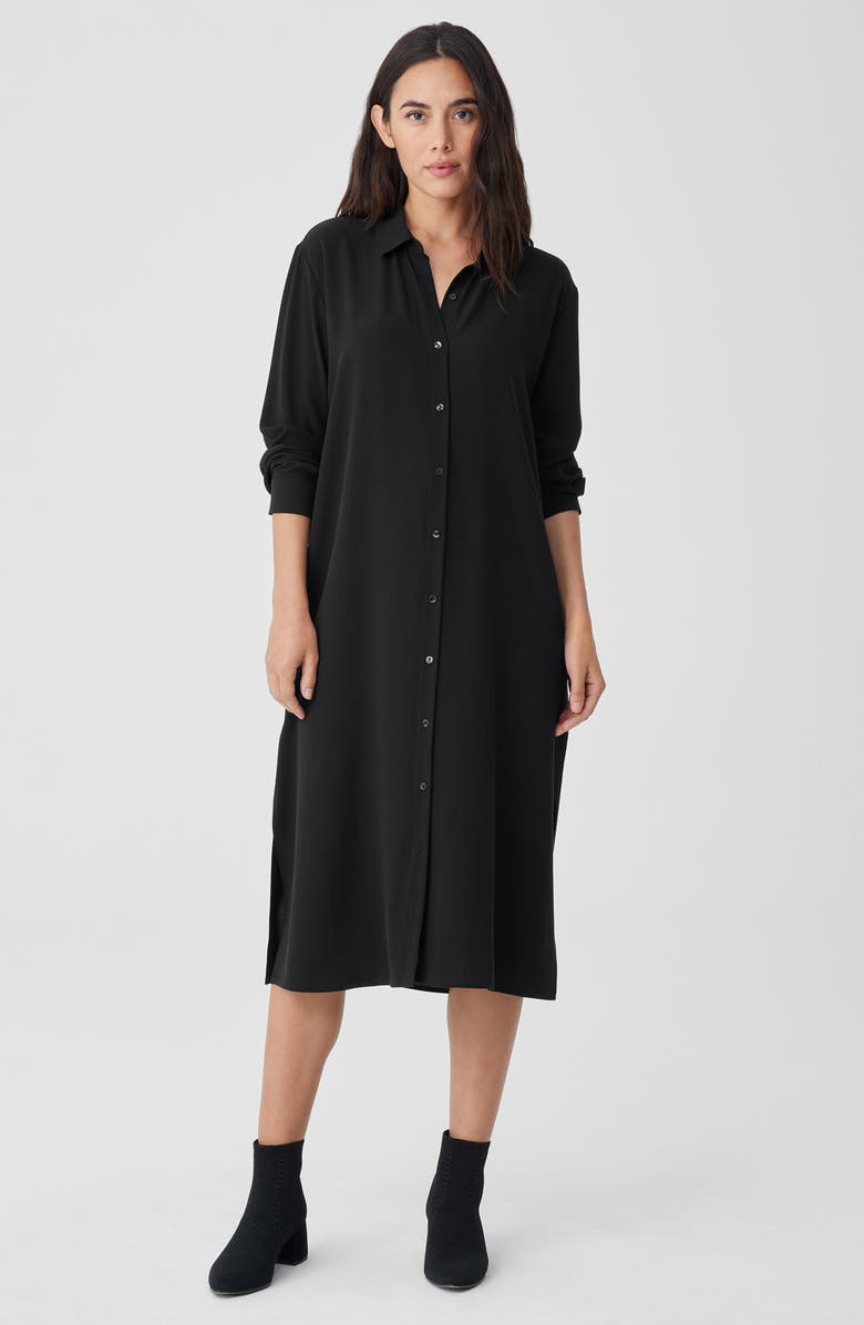 Eileen Fisher Spread Collar Long Sleeve Georgette Crepe Silk Shirtdress, Alternate, color, 