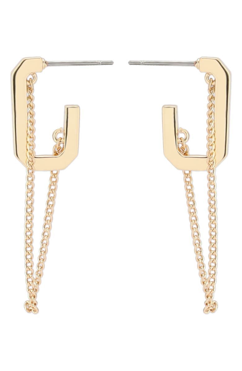 AllSaints Swag Hexagon Chain Drop Huggie Hoop Earrings, Alternate, color, Shiny Gold