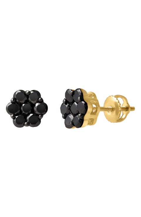 Black Diamond Floral Stud Earrings