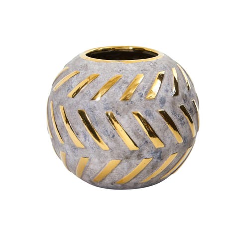 6-in Regal Round Stone Vase with Gold Accents