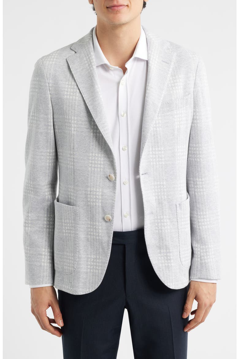 Hanry Slim Fit Plaid Knit Cotton Blend Sport Coat, Main, color, SILVER