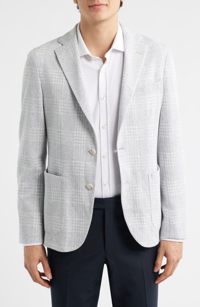 BOSS Hanry Slim Fit Plaid Cotton Blend Flannel Sport Coat, Main, color, Silver