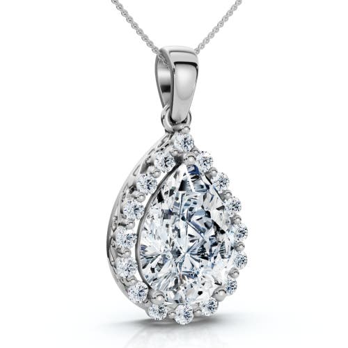 Bliss Diamond Certified 3.40ct Pear Shape Diamond Halo Dangle Penadnt 14k Gold Lab Grown 1" In 14k White Gold