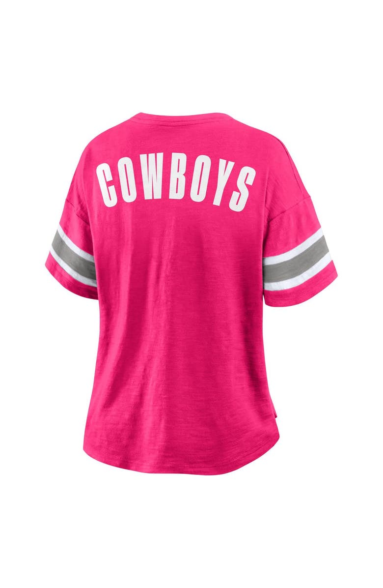 FANATICS Women's Fanatics Pink Dallas Cowboys Redzone Bling Stripe Sleeve Notch Neck T-Shirt, Alternate, color,