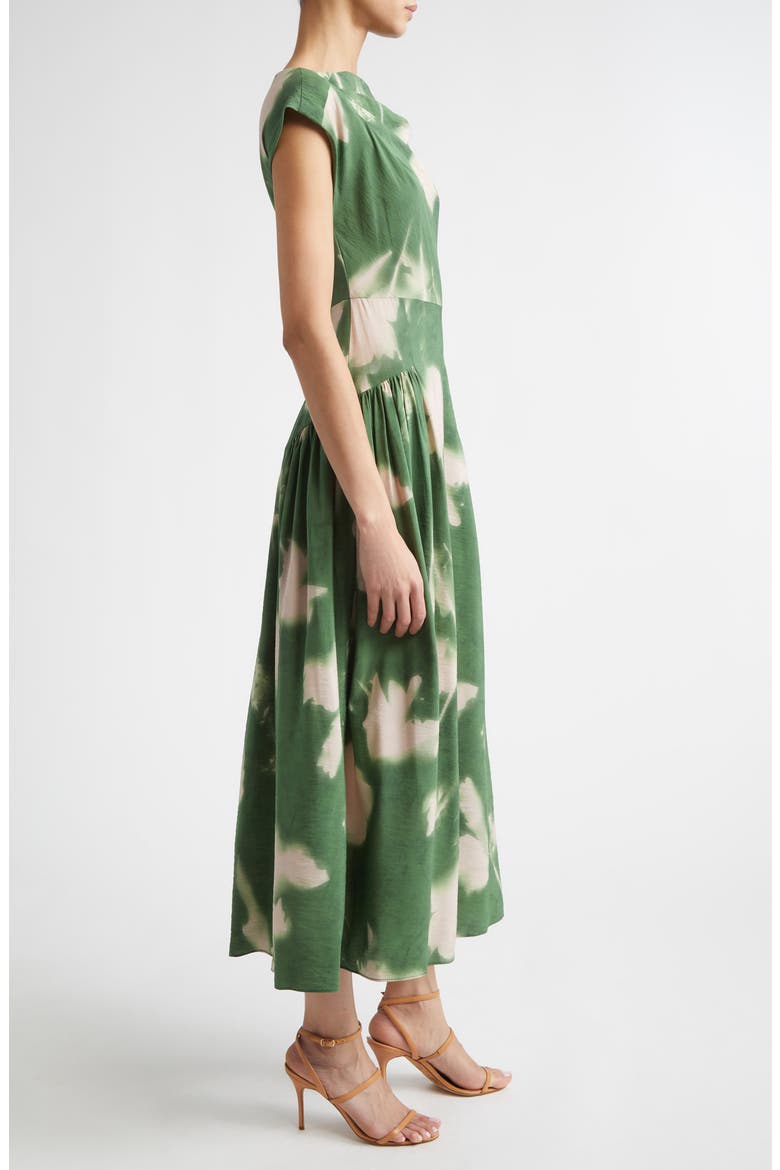 Abstract Floral Draped Crepe A-Line Midi Dress, Alternate, color, CACTUS