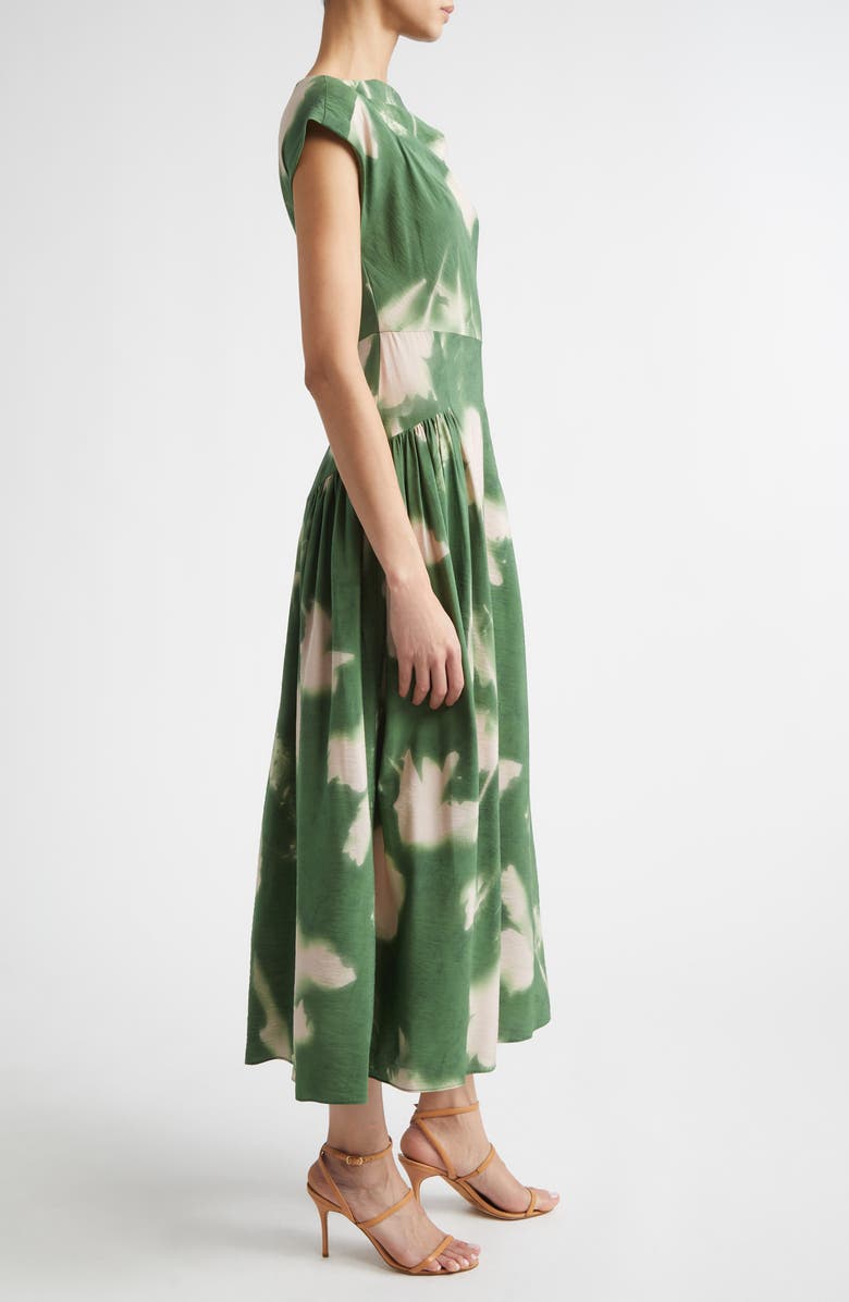 Lela Rose Abstract Floral Draped Crepe A-Line Midi Dress, Alternate, color, Cactus