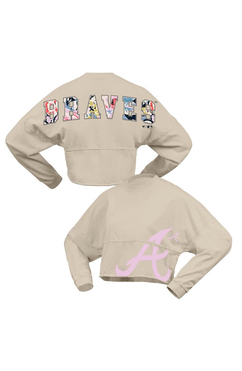 FANATICS Women's Fanatics  Cream Atlanta Braves Floral Preppy Cropped Long Sleeve T-Shirt, Main, color, 