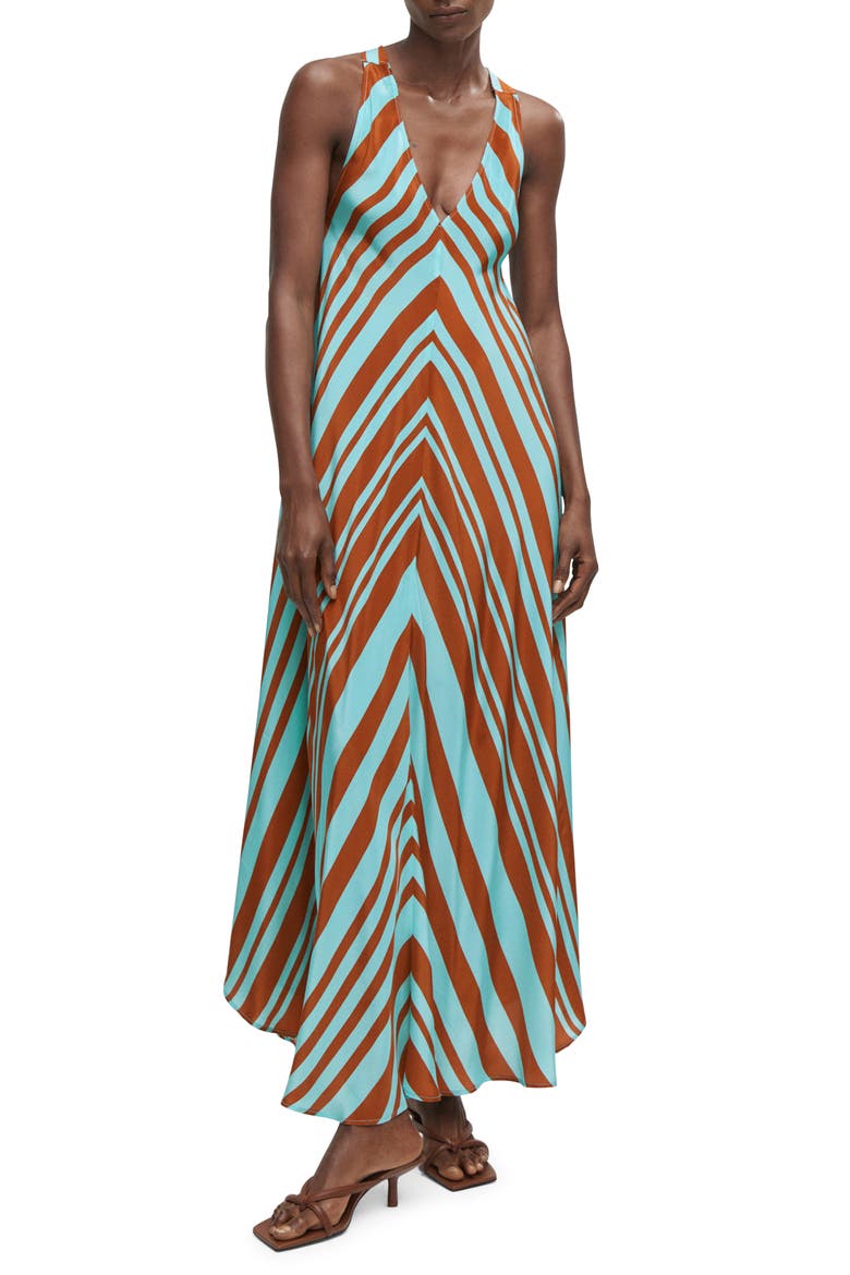 Chevron Print Satin Maxi Dress, Main, color, TURQUOISE