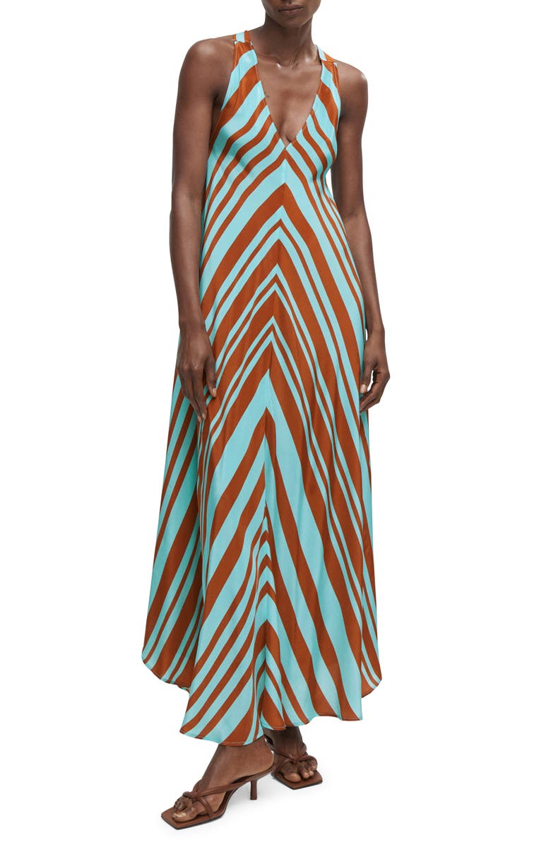 MANGO Chevron Print Satin Maxi Dress, Main, color, 