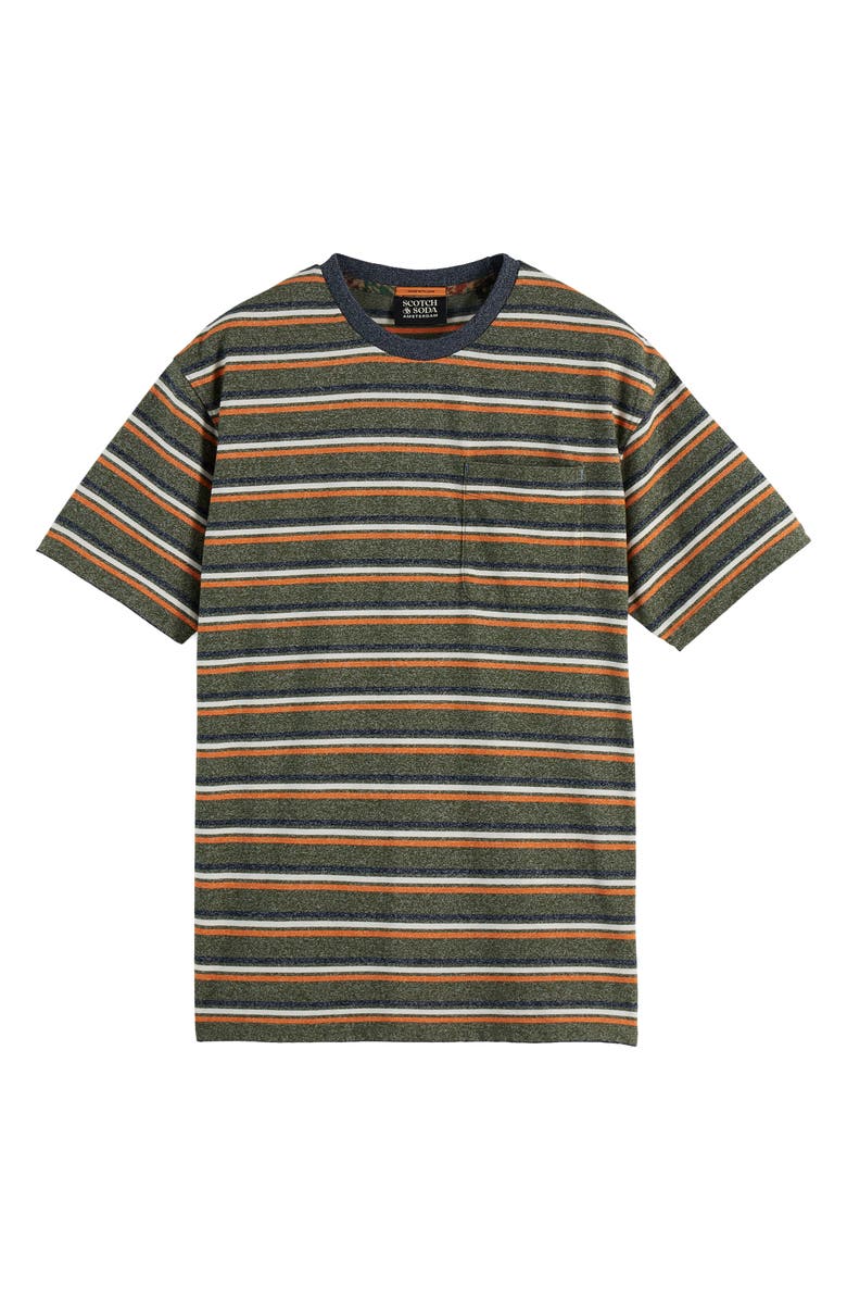 Scotch & Soda Relaxed Fit Stripe Pocket T-Shirt, Alternate, color, Green/ Multi Stripe