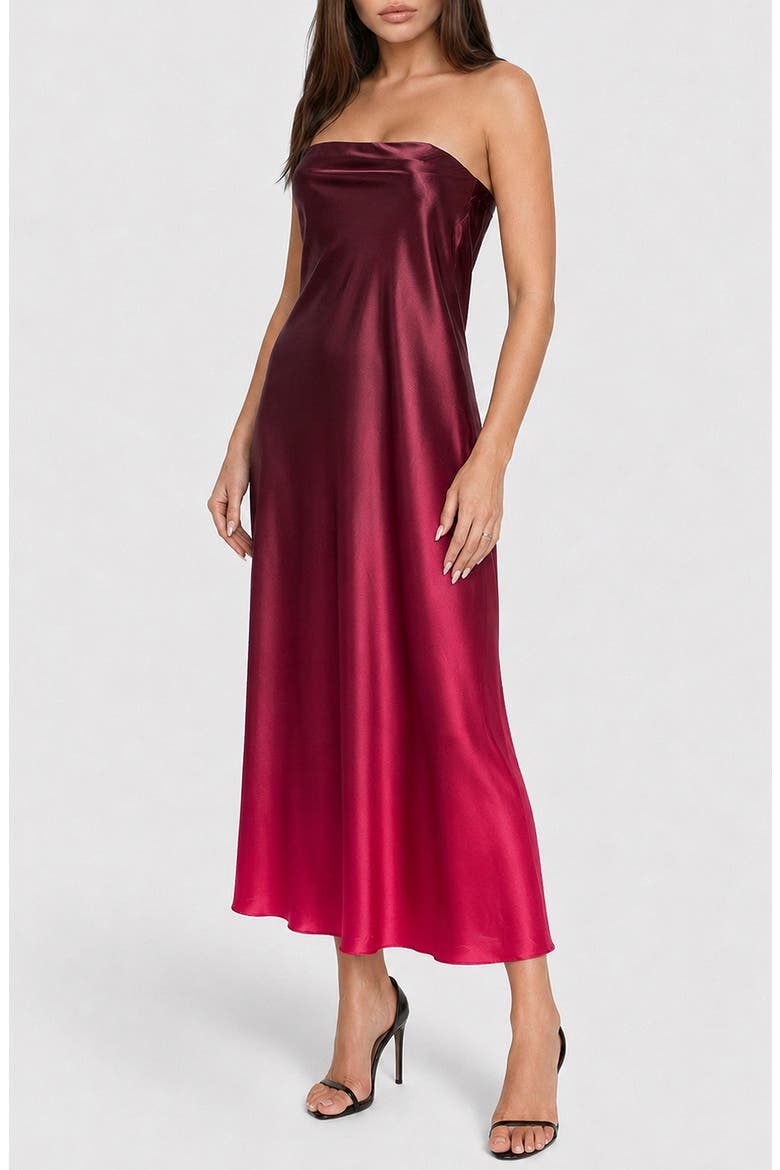 Satin Ombré Strapless Maxi Dress, Alternate, color, ROSE WINE