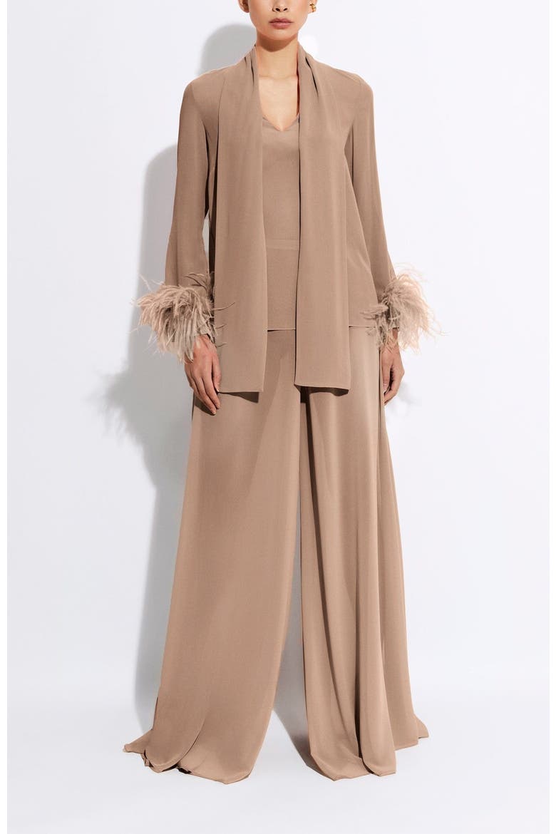 Lightweight Georgette Scarf Top With Feathers, Main, color, Oat