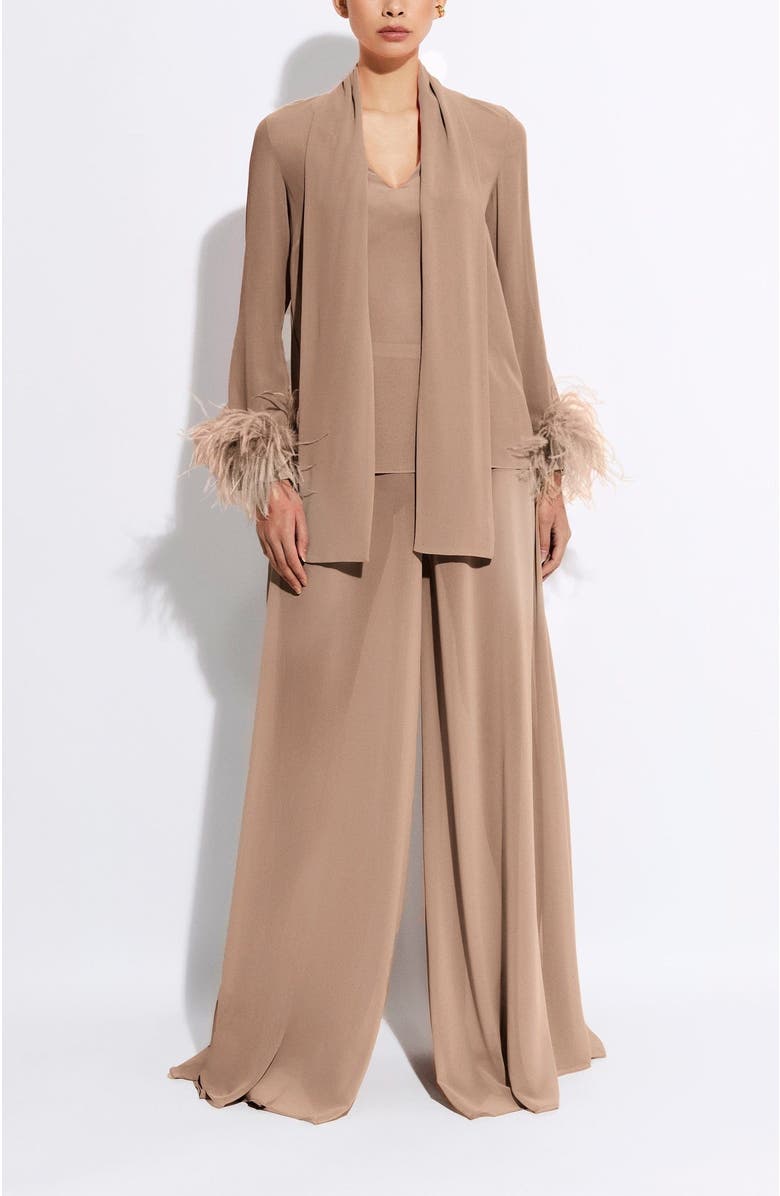 LAPOINTE Lightweight Georgette Scarf Top With Feathers, Main, color, Oat