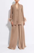 LAPOINTE Lightweight Georgette Scarf Top With Feathers