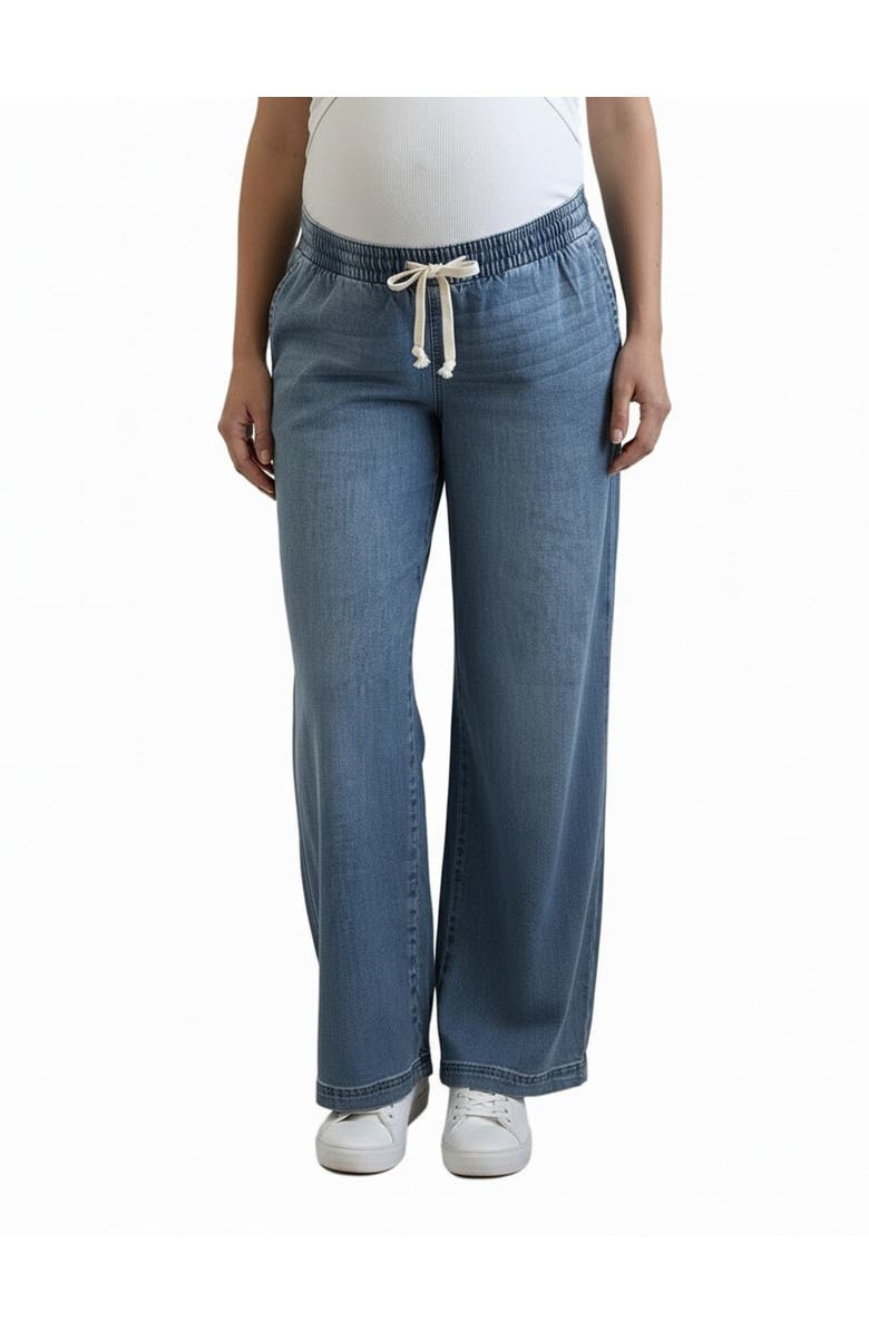 MOTHERHOOD MATERNITY Under the Belly Tie Waist Denim Wide Leg Pant, Main, color, Jane Wash
