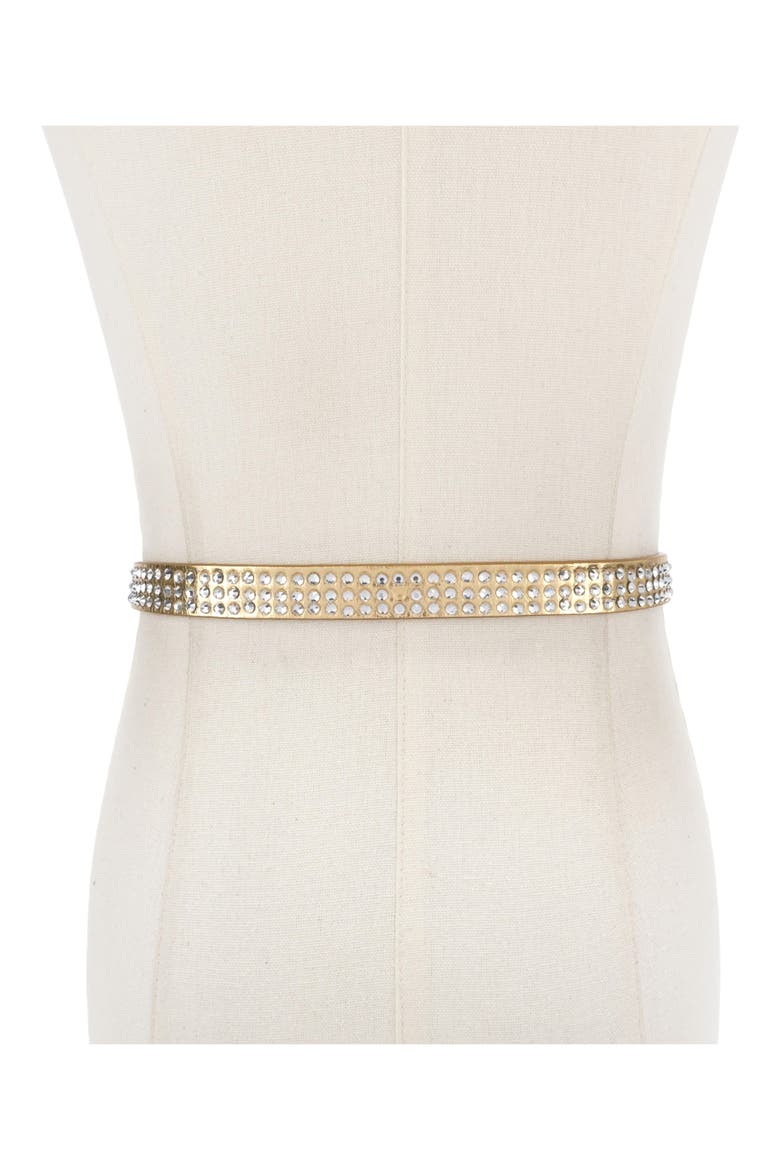 Mayfair Crystal Embellished Metallic Leather Belt, Alternate, color, GOLD