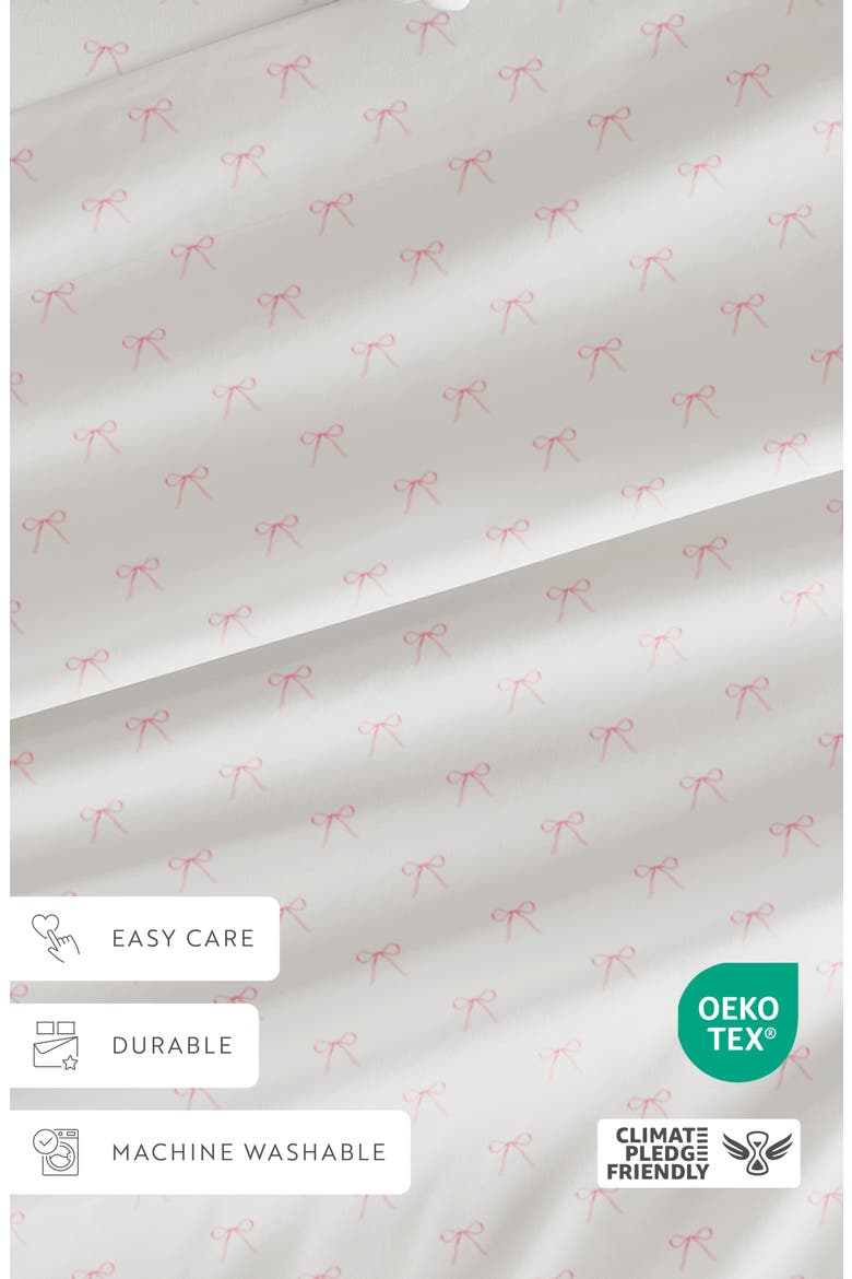 Kaycie Gray Pink Bows Microfiber Sheet Set, Alternate, color, PINK BOWS