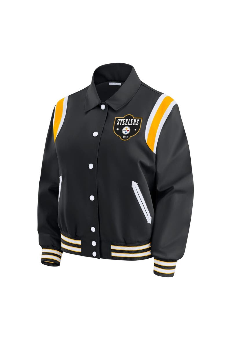 Women's WEAR by Erin Andrews Black Pittsburgh Steelers Varsity Lightweight Full-Snap Jacket, Alternate, color, Black