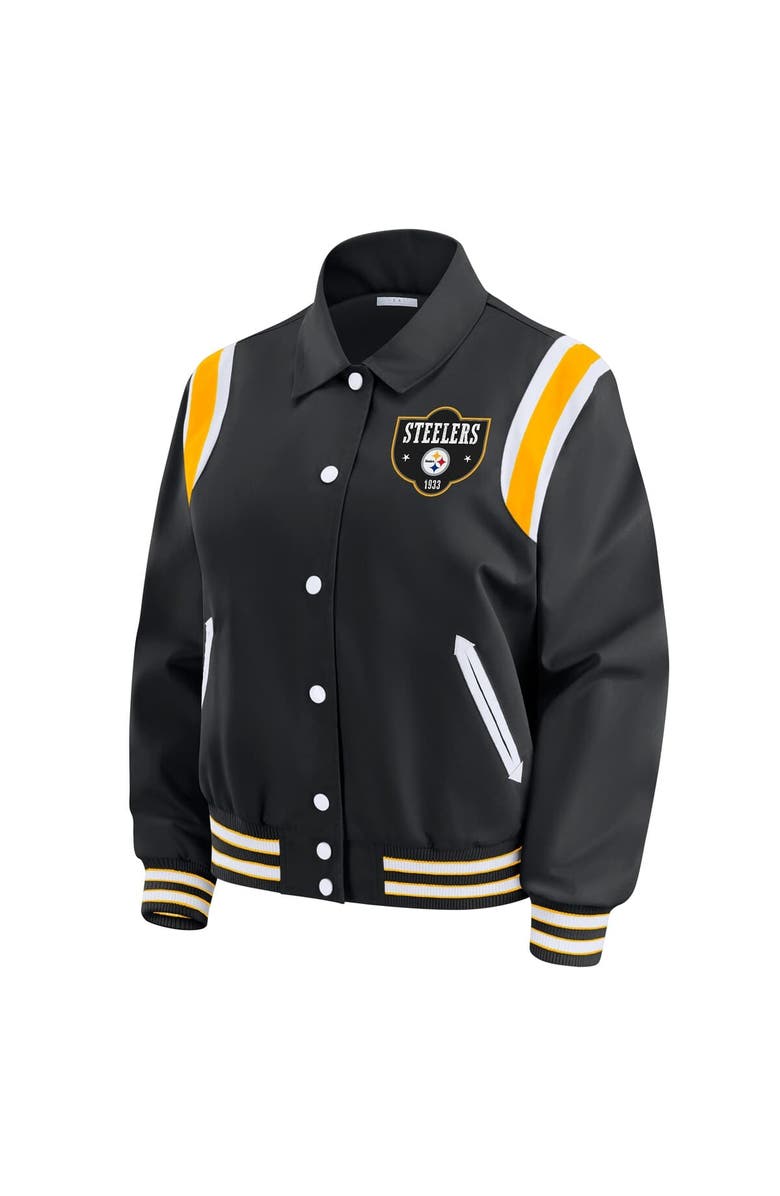 WEAR by Erin Andrews Women's WEAR by Erin Andrews Black Pittsburgh Steelers Varsity Lightweight Full-Snap Jacket, Alternate, color, Black