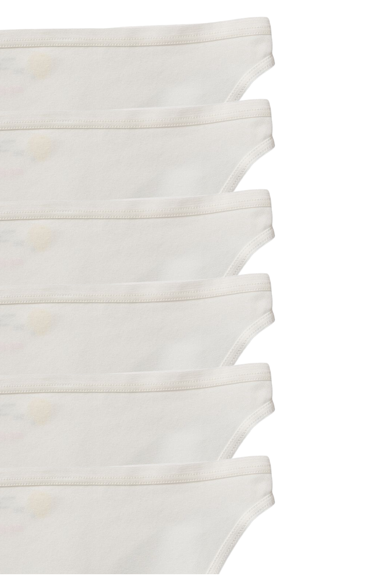 Yellowberry Petal Pima Cotton Bikini Underwear 6PK, Alternate, color, White