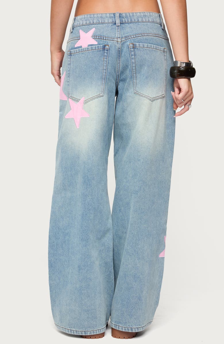 EDIKTED Trish Star Low Rise Wide Leg Jeans, Alternate, color, Light-Blue