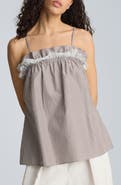 Kenneth Cole Shirred Lace Trim Cotton Camisole