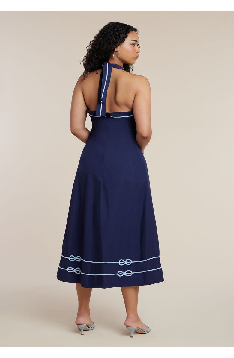 ELOQUII Halter Neck Poplin Midi Dress, Alternate, color, Evening Blue