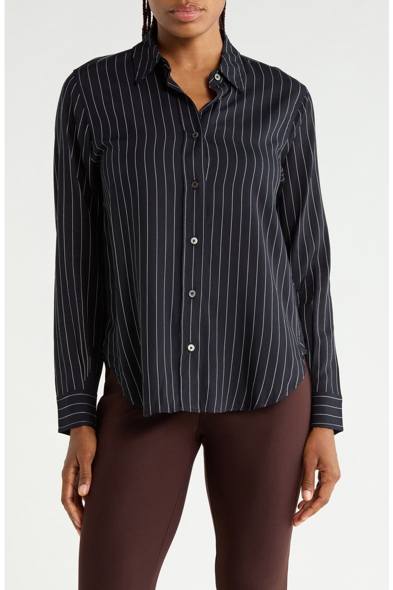 Pinstriped Long Sleeve Shirt, Main, color, NAVY W/ WHITE PINSTRIPE