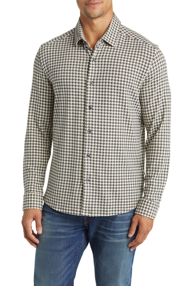 Stone Rose Houndstooth Tech Fleece Button-Up Shirt, Main, color, 