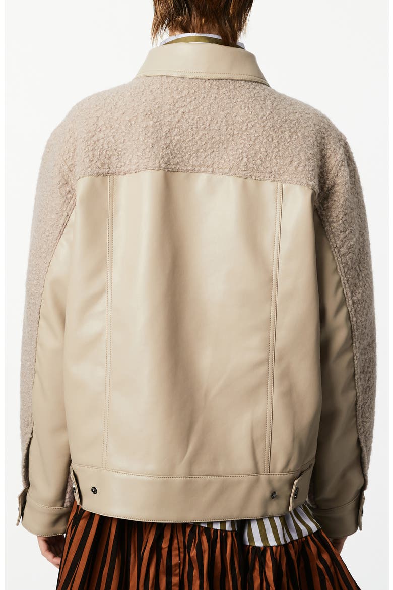 Faux Leather & Faux Shearling Trucker Jacket, Alternate, color, ALPACA
