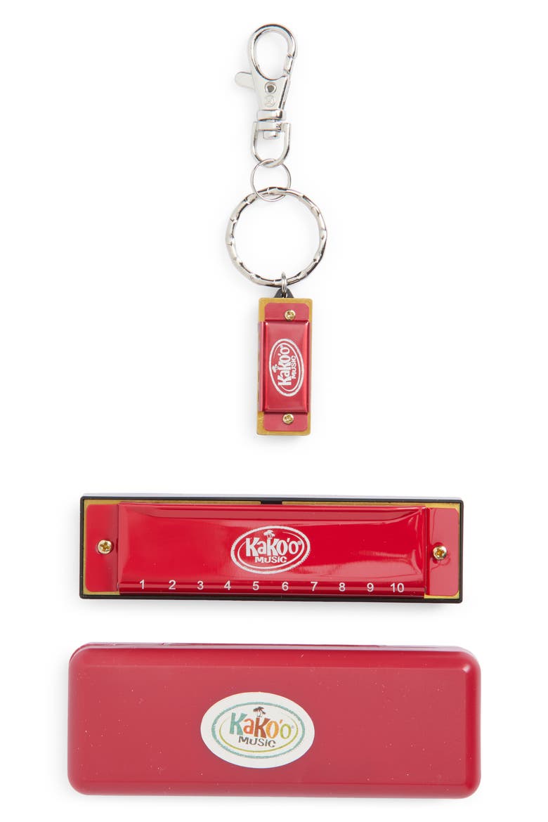 Harmonica & Mini Harmonica Keychain Set, Main, color, RED