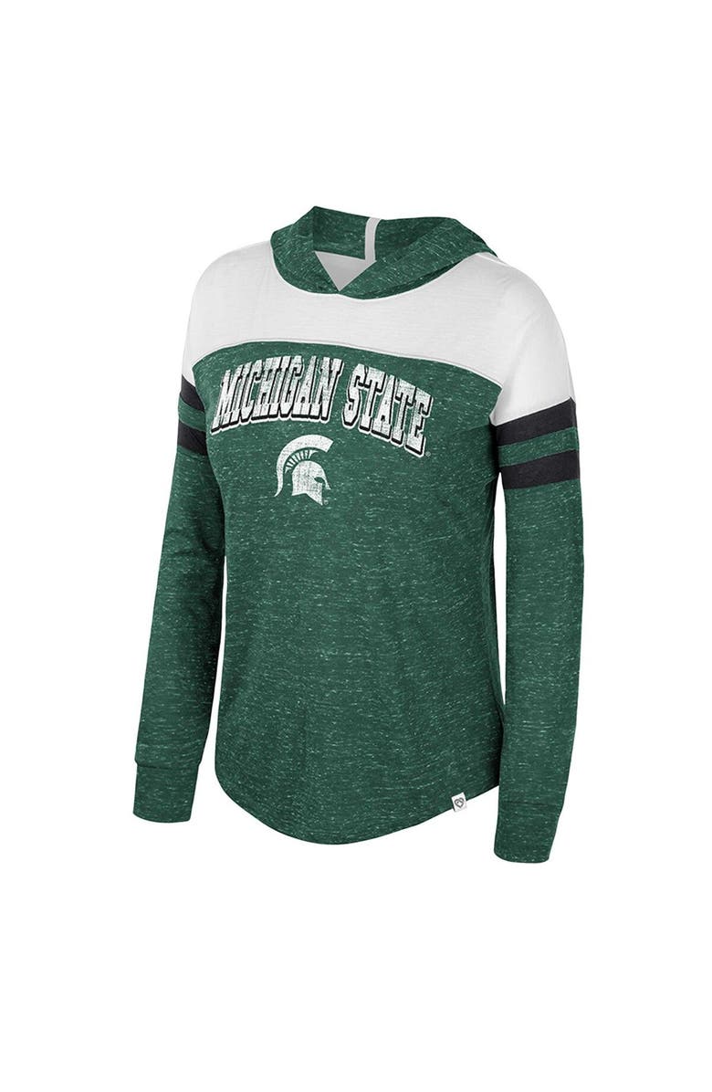 COLOSSEUM Women's Colosseum Green Michigan State Spartans Speckled Color Block Long Sleeve Hooded T-Shirt, Alternate, color, 