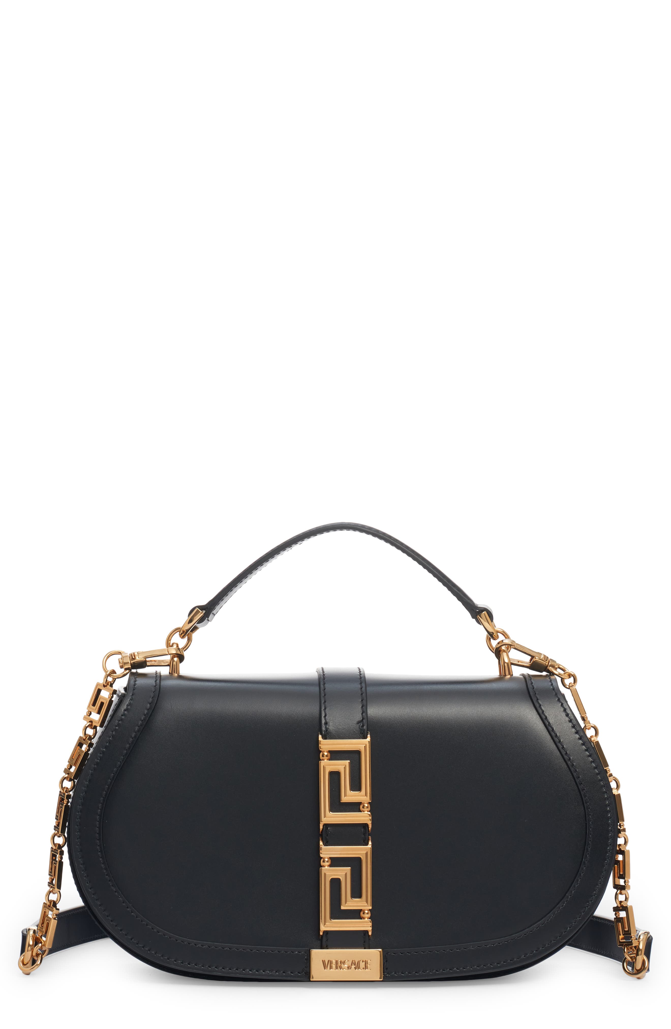 Versace Mini Greca Goddess Leather Shoulder Bag, Main, color, 