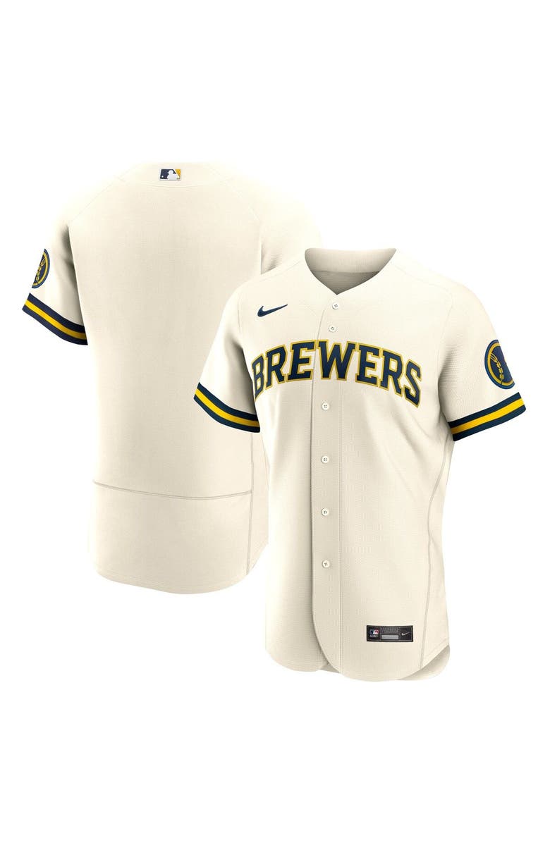 Nike Men's Nike Cream Milwaukee Brewers Home Authentic Team Logo Jersey, Main, color,