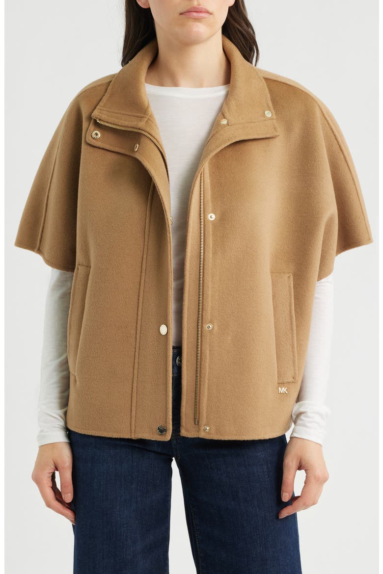 Double Face Wool Cape, Alternate, color, DARK CAMEL