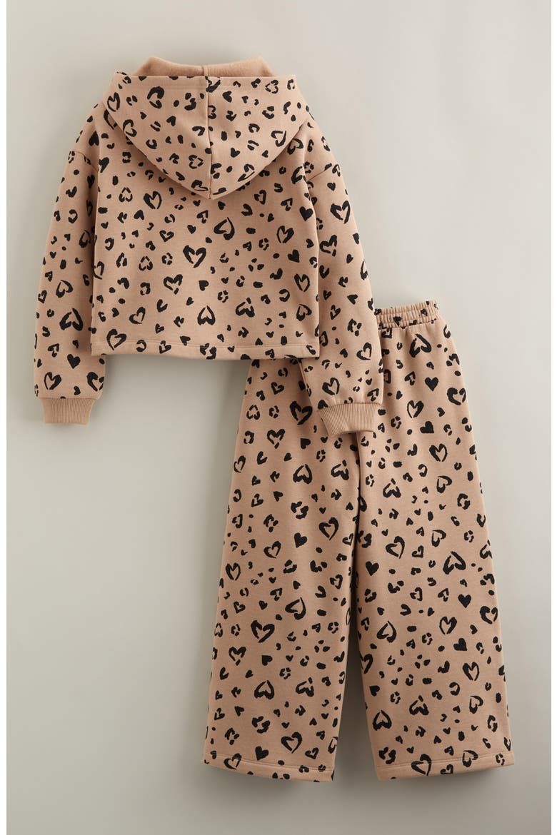 Kids' Fleece Hoodie & Pants Set, Alternate, color, TAN NATURAL LEOPARD HEARTS