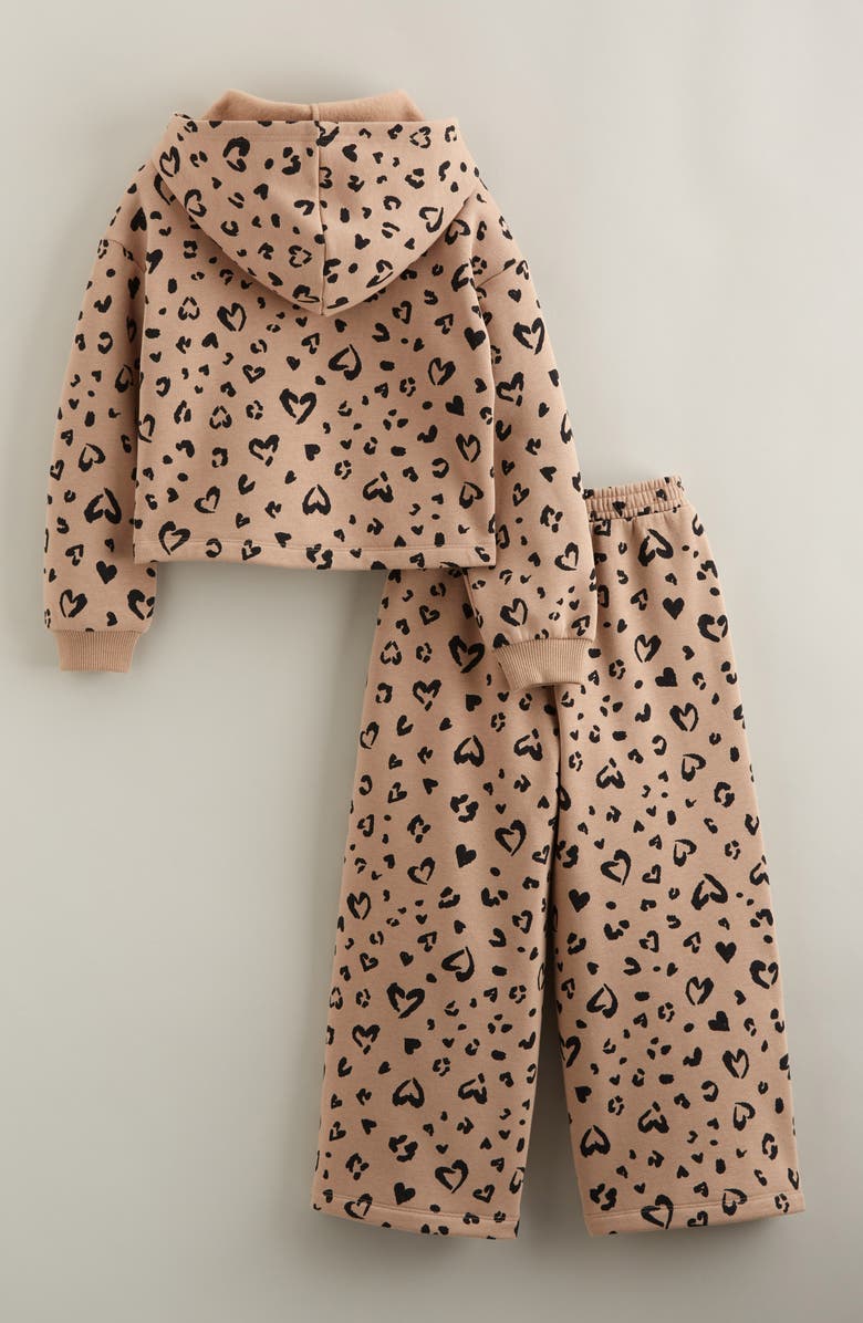 Tucker + Tate Kids' Fleece Hoodie & Pants Set, Alternate, color, Tan Natural Leopard Hearts