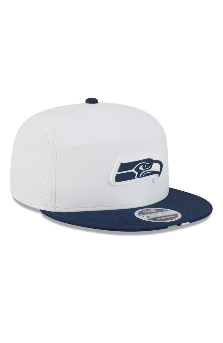 New Era Men's New Era White/College Navy Seattle Seahawks 2025 NFL Training Camp Split Panel 9FIFTY Snapback Hat, Alternate, color, White