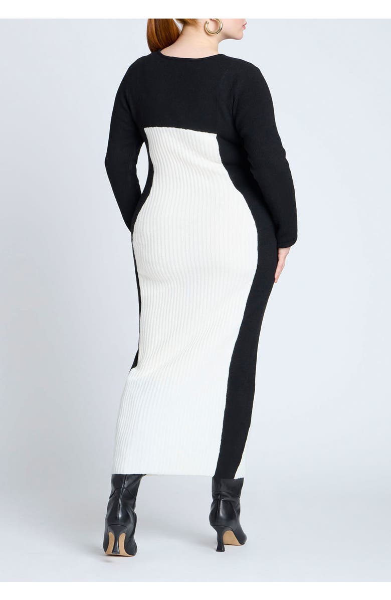 ELOQUII Maxi Sweater Dress With Colorblocked, Alternate, color, Black And White