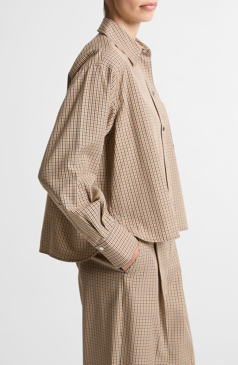 Vince Plaid Oversize Crop Cotton Blend Snap-Up Shirt, Alternate, color, Light Wheatstone Check