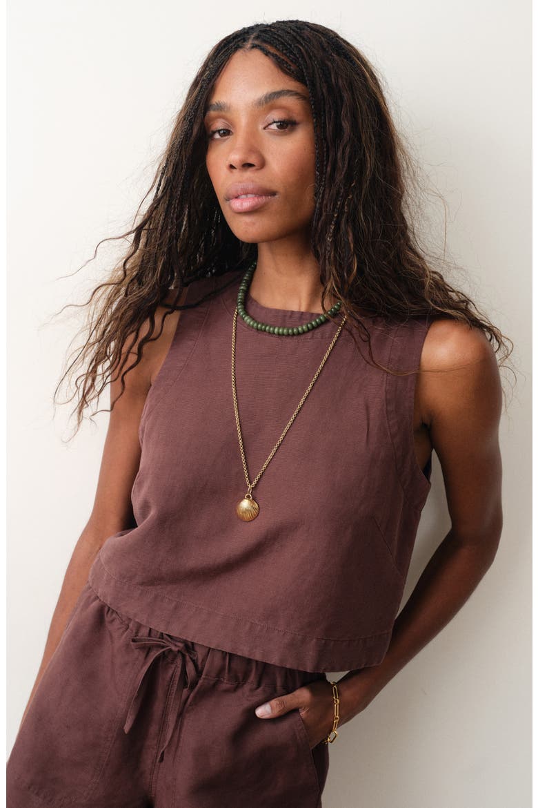 Quinn Sleeveless Linen Blend Crop Top, Alternate, color, CHOCOLATE