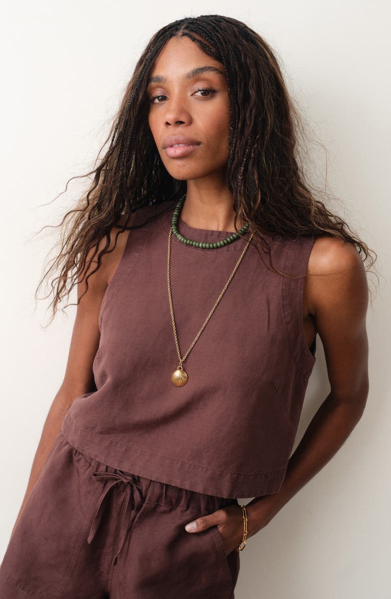 Marine Layer Quinn Sleeveless Linen Blend Crop Top, Alternate, color, Chocolate