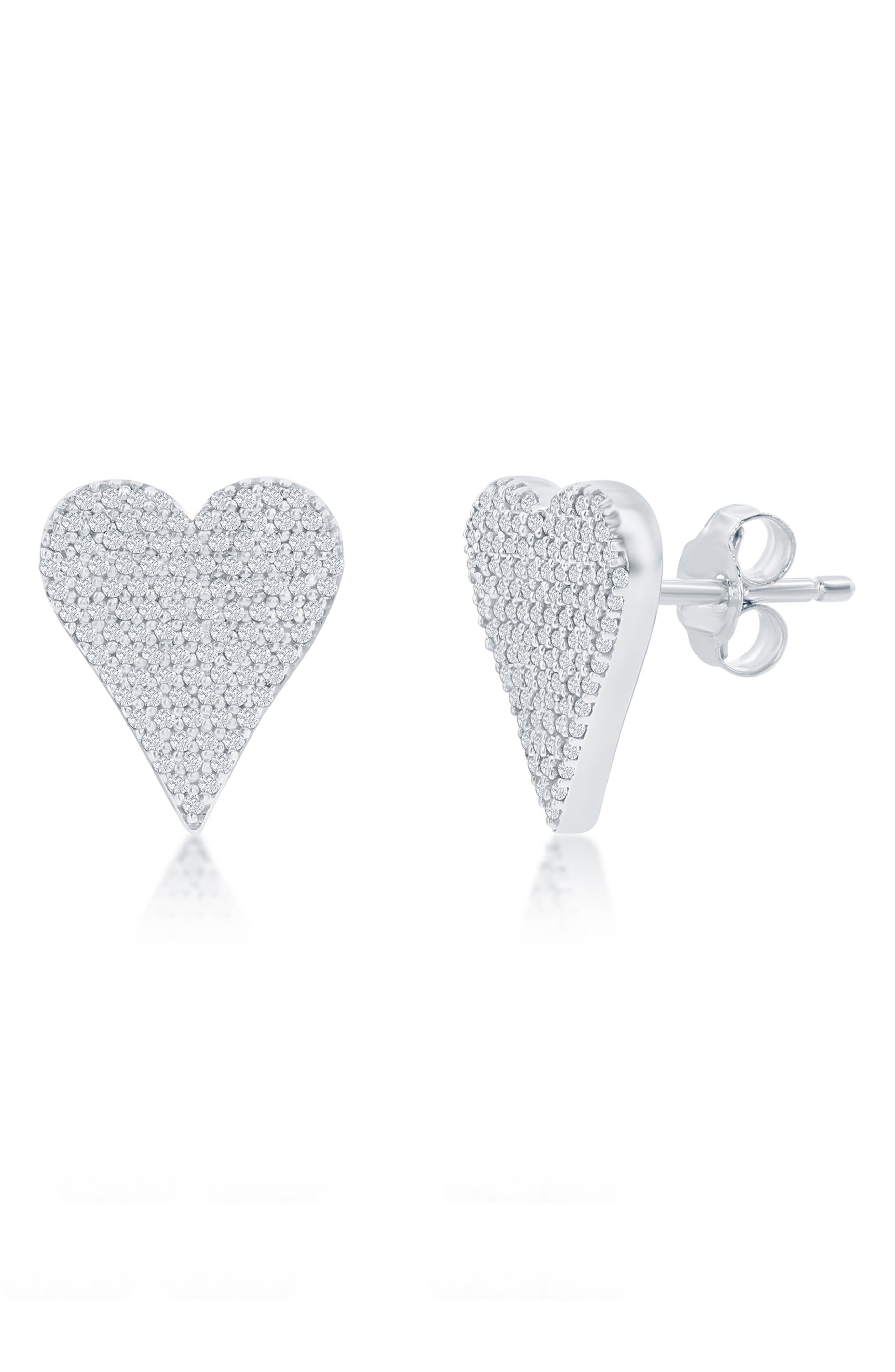 SIMONA Sterling Silver Pavé Diamond Heart Stud Earrings - 0.14ct.