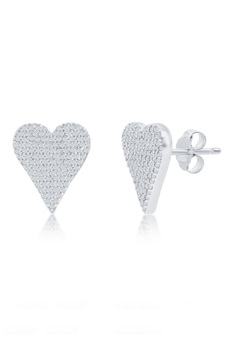 Sterling Silver Pavé Diamond Heart Stud Earrings - 0.14ct., Main, color, SILVER