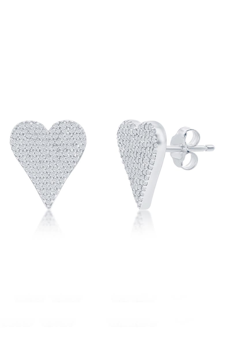 SIMONA Sterling Silver Pavé Diamond Heart Stud Earrings - 0.14ct., Main, color, Silver