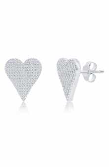 SIMONA Sterling Silver Pavé Diamond Heart Stud Earrings - 0.14ct.
