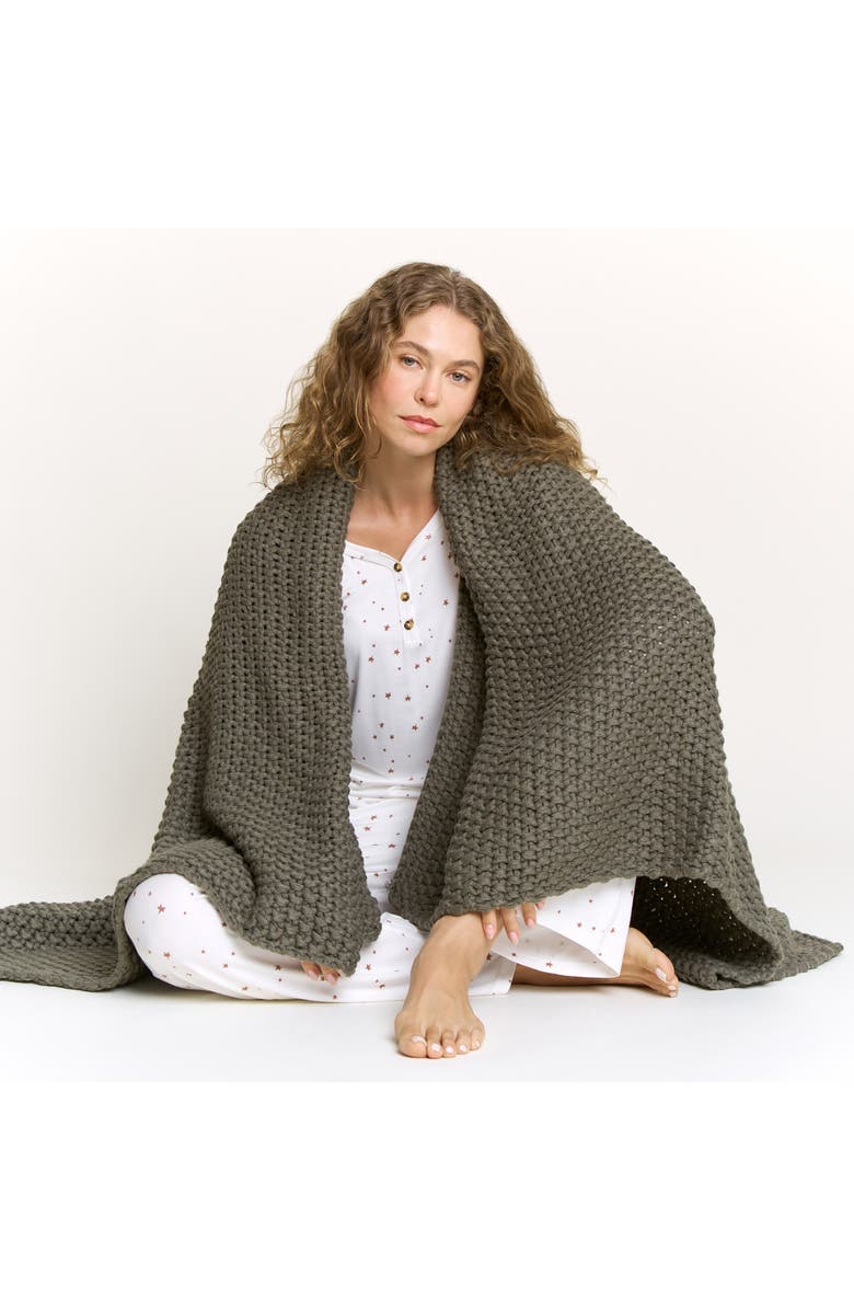 Honeydew Chunky Knit Throw Blanket, Alternate, color, Olive