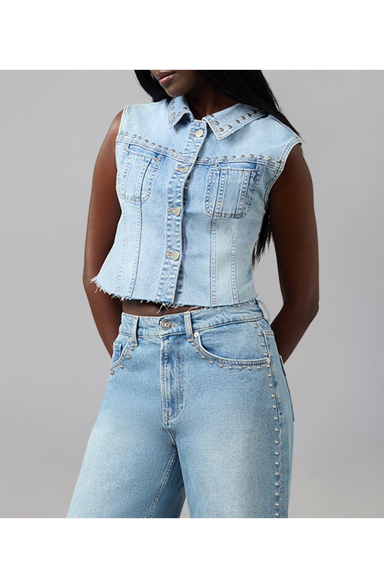 Lola Denim Gabbie Cropped Denim Vest, Alternate, color, Studden Whimsy Blue