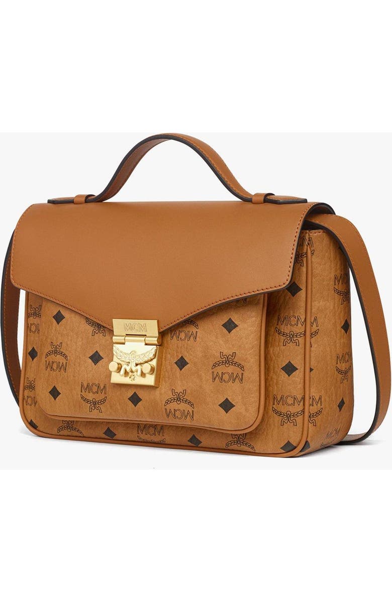 MCM Tracy Satchel in Visetos Leather Mix, Alternate, color, Cognac
